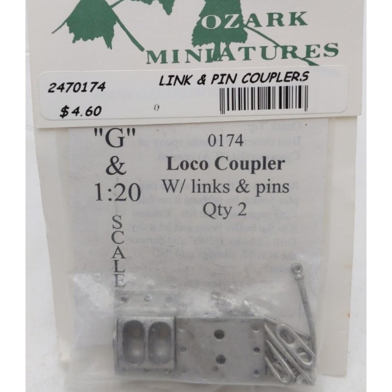 Ozark Miniatures 0174 G and 1:20 Scale Loco Coupler W/Links & Pins (Pack of 2)