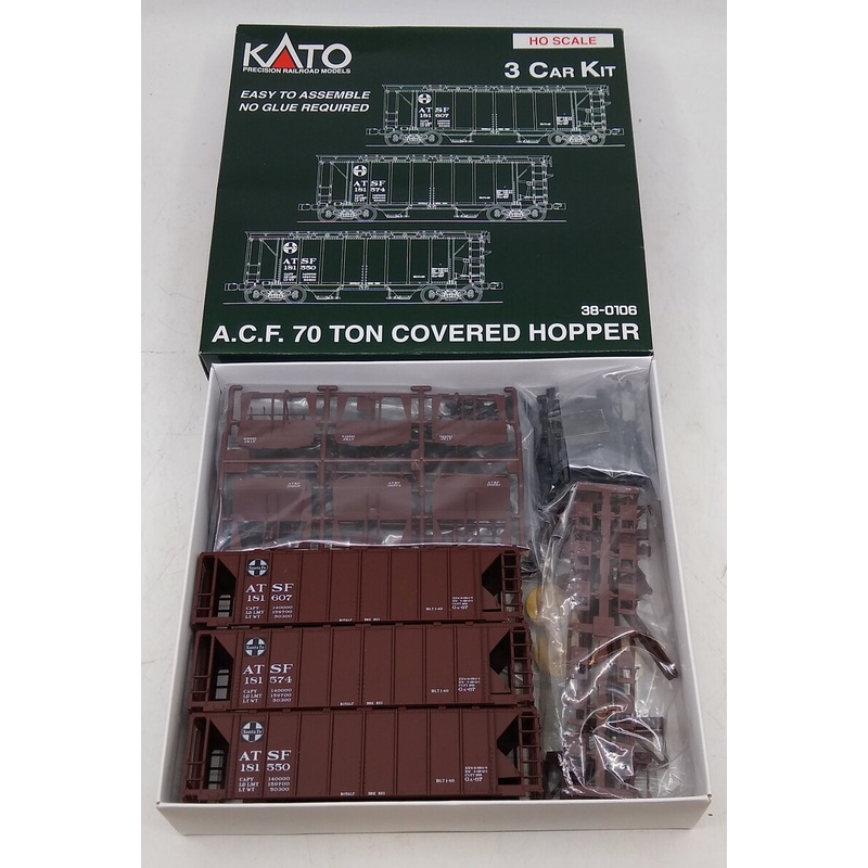 Kato 38-0106 HO Scale ATSF ACF 70 Ton Covered Hopper Car Kit (Set of 3) MT/Box