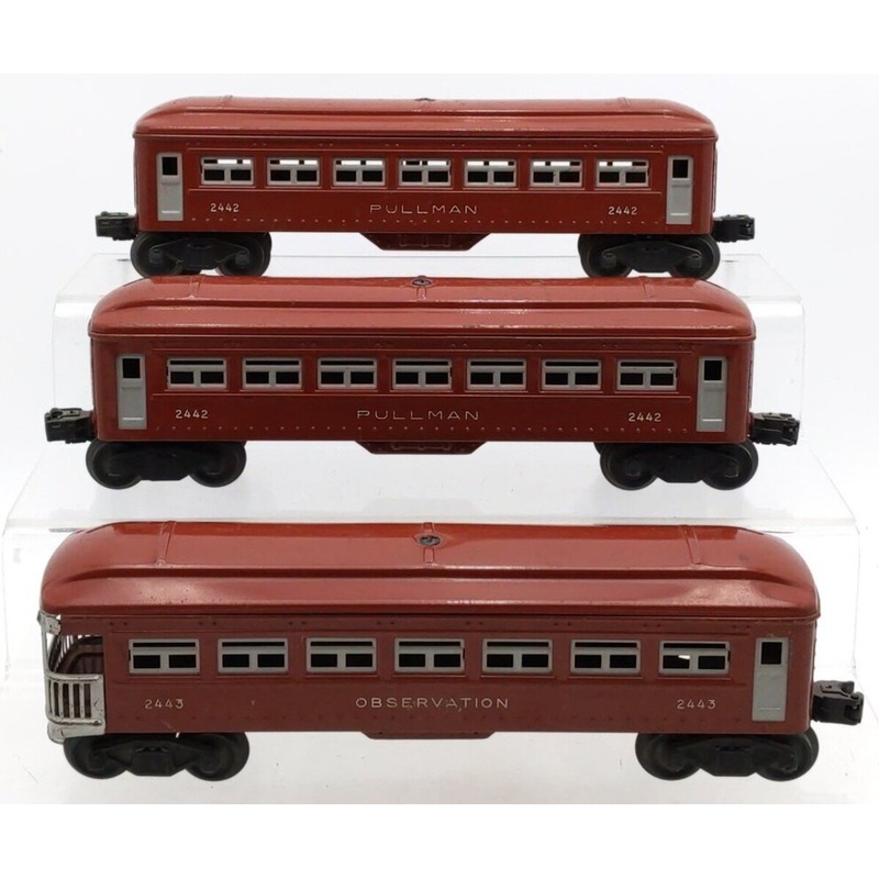 Lionel 2442S Vintage O Tinplate Brown Passenger #2442, 2442, 2443 (Set of 3) EX