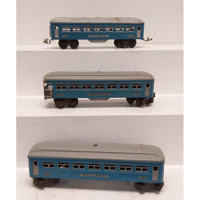 Lionel O Vintage Assorted Tinplate Passenger Cars: 1630, 1631 [3] VG
