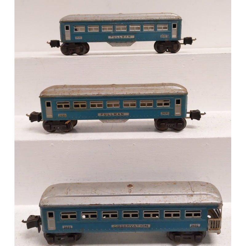 Lionel O Vintage Prewar Tinplate Passenger Cars: 2630, 2631 [3] VG
