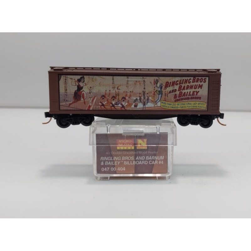 Micro-Trains 04700404 N Ringling Bros 40′ Billboard Wood Reefer Car #4 LN/Box