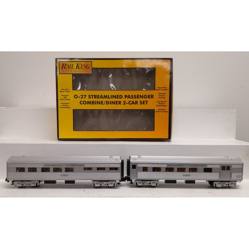 MTH 30-6138 O Reading RailKing O-27 Streamlined Combo/Diner Set (Set of 2) LN/Box