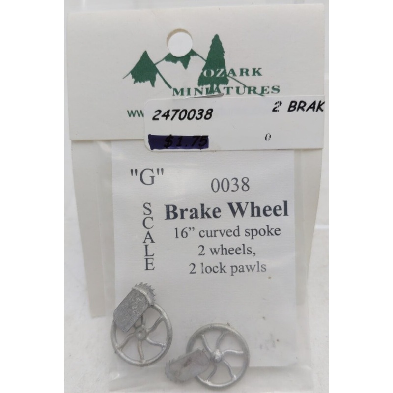 Ozark Miniatures 0038 G Scale Brake Wheel 16 Curved Spoke 2-Wheel/2- Lock Pawl