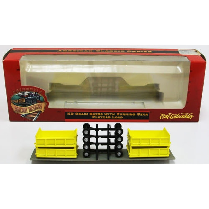 Ertl 4085 HO Scale KD Grain Boxes W/Running Gear Flatcar Load NIB