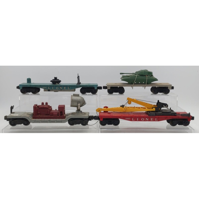 Lionel Vintage O Assorted Freight Cars: 3410, 6520, 6660, 1877-3 [4] VG