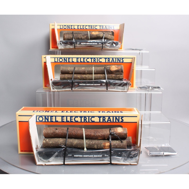 Lionel 6-17511 O Gauge Western Maryland Log Cars with Real Logs (Set of 3) EX/Box
