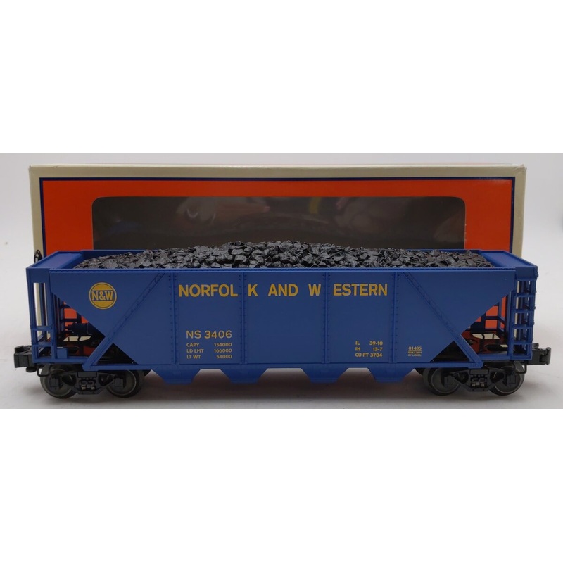 Lionel 6-81435 O Gauge Heritage N & W 4- Bay Hopper w/ Coal Load #3406 LN/Box