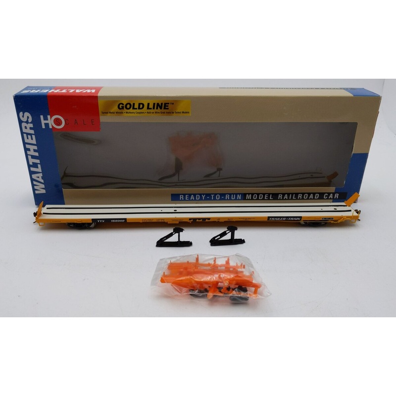 Walthers 932-40301 HO TTX Gold Line 89′ Flush Deck Flat Car #156002 NIB