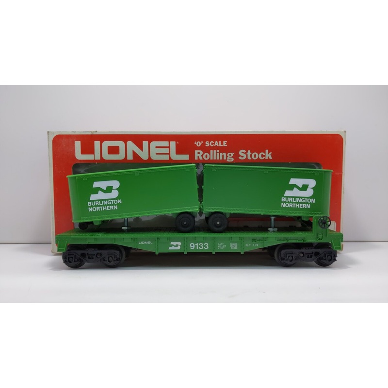 Lionel 6-9133 O Gauge Burlington Northern Flatcar #9133 with Trailers EX/Box