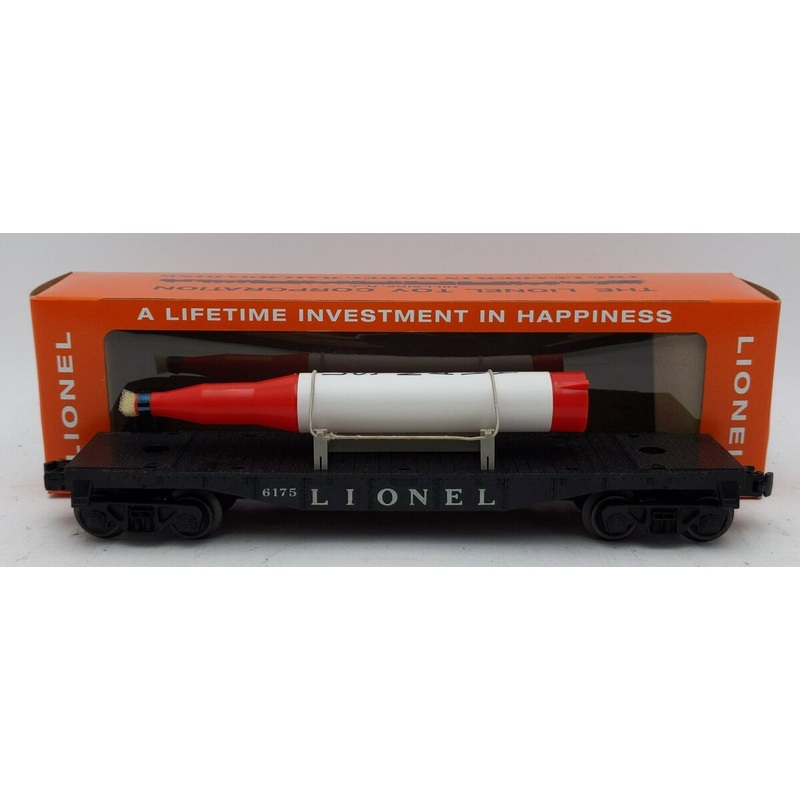Lionel 6175 Vintage O Black Flatcar with US Navy Rocket VG/Box