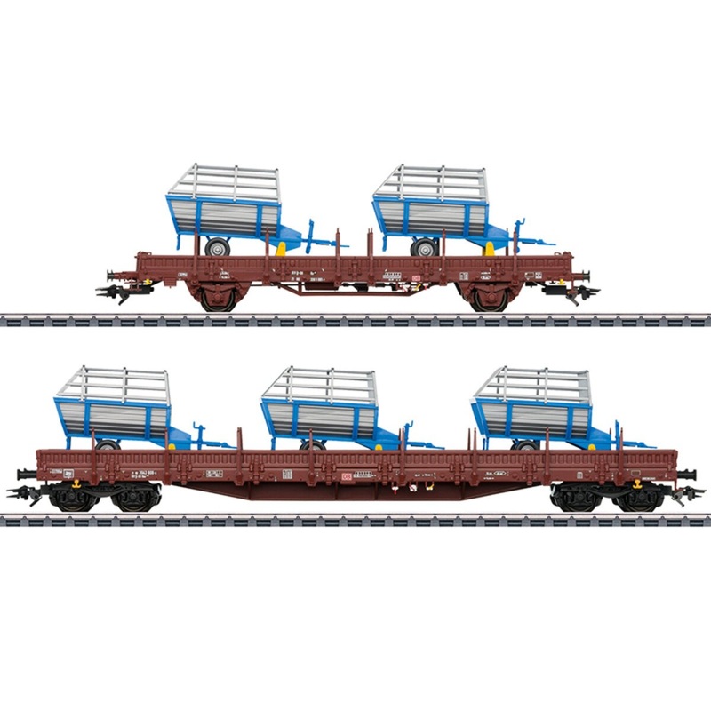 Marklin 46407 HO Scale DB AG Stake Flatcar Set with Hay Load Trailers LN/Box