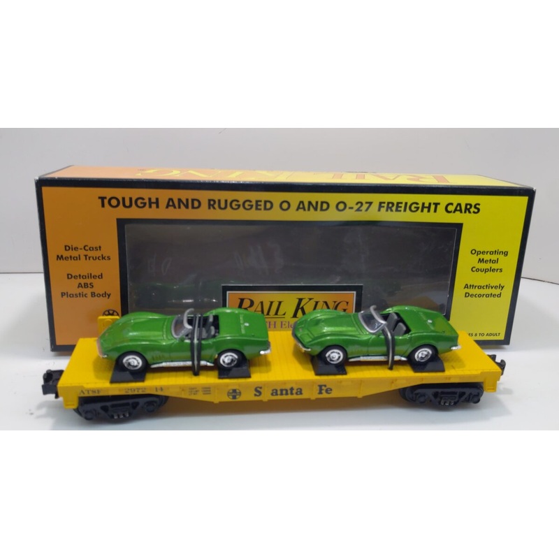MTH 30-76121 O Gauge Santa Fe Flat Car w/ Two 1969 Corvettes LN/Box