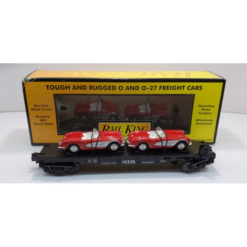 MTH 30-7624 O Gauge Auto Transport Flatcar with 2 Ertl ’64 Corvettes #1964 LN/Box