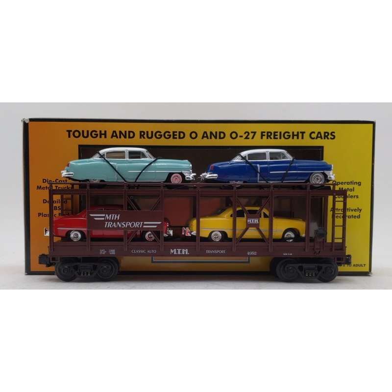 MTH 30-7628 O Gauge Auto Carrier Flatcar with 4 Ertl Cars #4952 LN/Box
