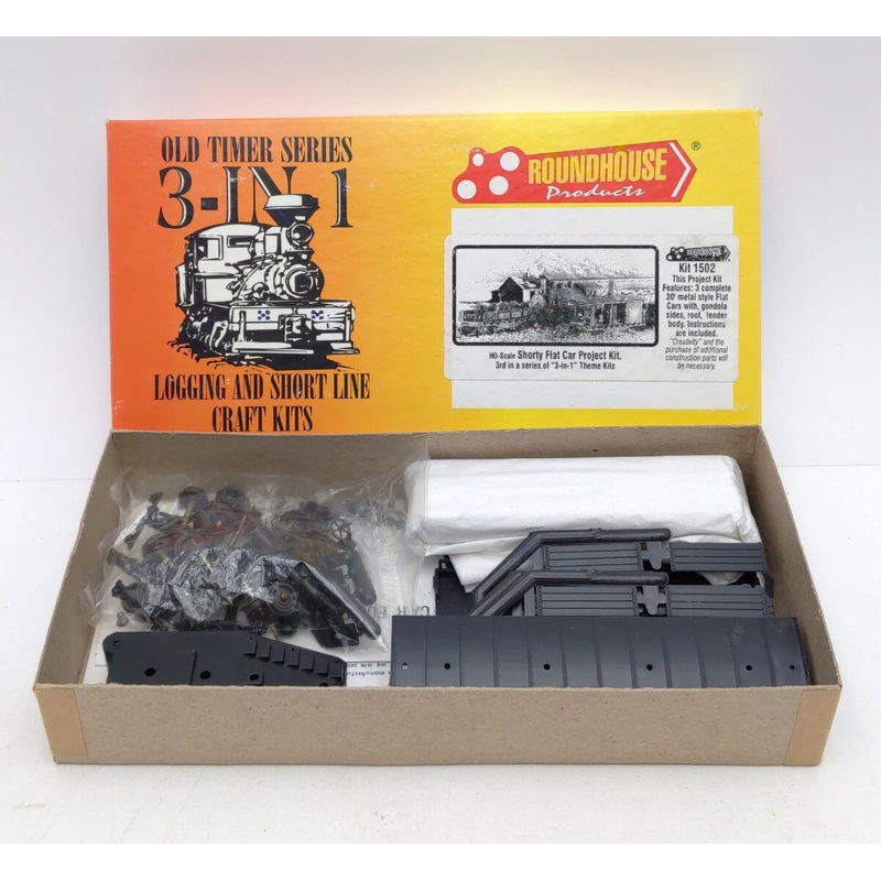 Roundhouse 1502 HO Scale Old Timer Flatcar Kit (3 in 1) MT/Box