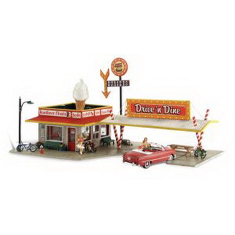 Woodland Scenics BR5029 HO Built-&-Ready Drive ‘n Dine Building W/Details&Lights EX/Box