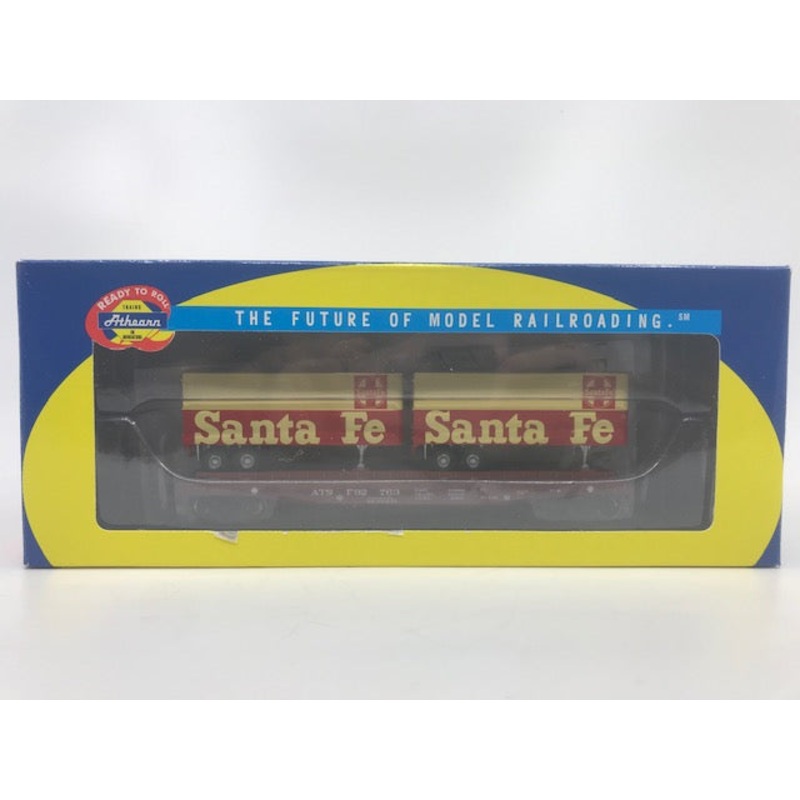 Athearn 92374 HO Santa Fe 50′ Flat with Two 25′ Trailers #92763 NIB