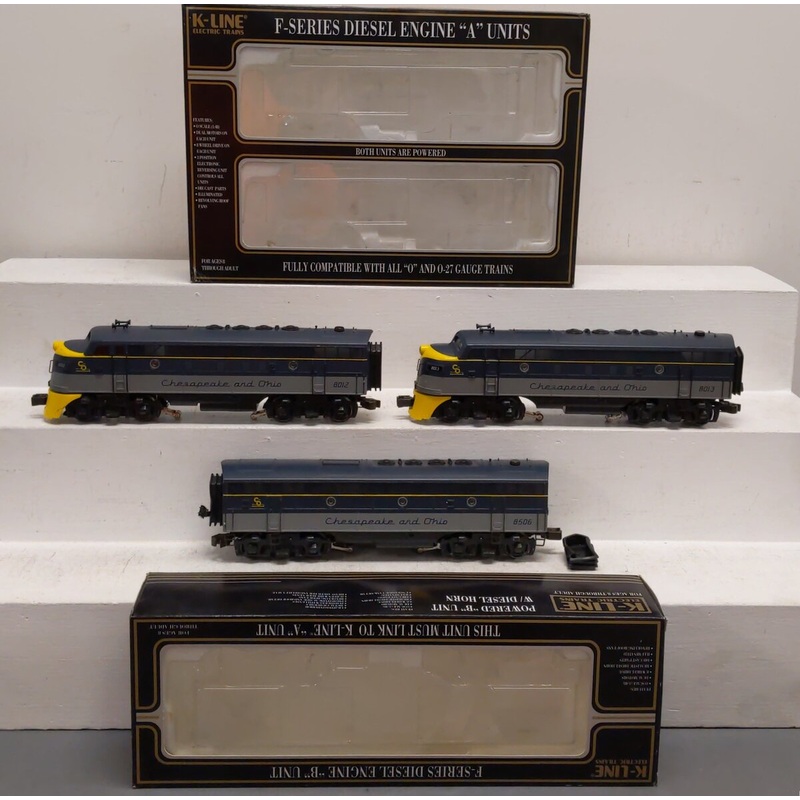 K-Line K2515IC O Gauge Chesapeake & Ohio F7 ABA Powered Diesel Set #8012/8013 VG/Box