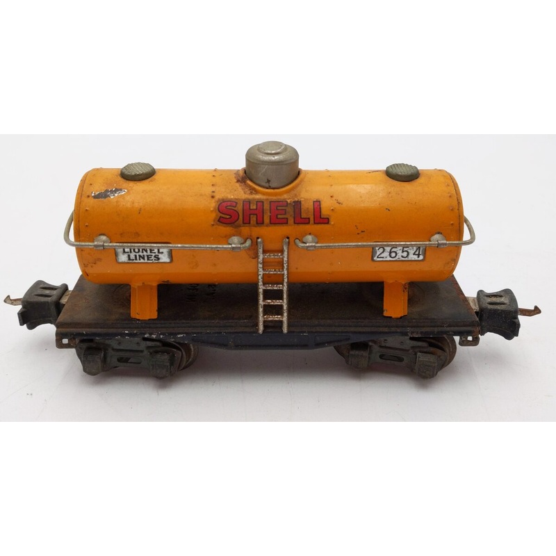 Lionel 2654 Vintage O Prewar Shell Orange Tinplate Tank Car