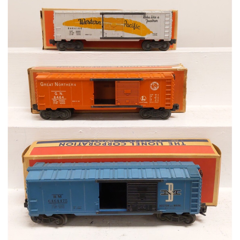 Lionel O Vintage Assorted Boxcars: 6464-425, 6464-100, 6464-475 [3] VG/Box