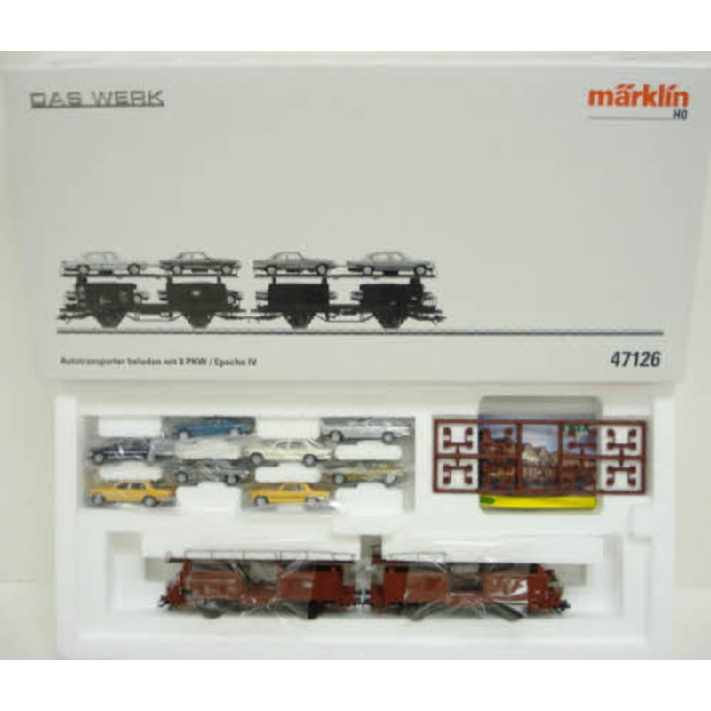 Marklin 47126 Auto Transport Car w/ 8 Automobiles EX/Box