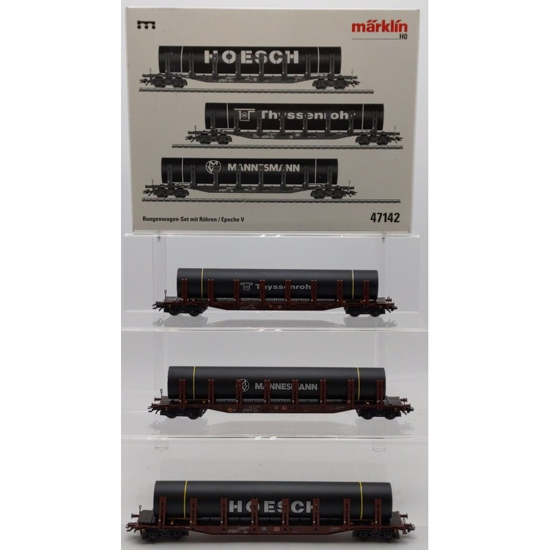 Marklin 47142 HO Scale Stake Car Set w/Pipe Load EX/Box