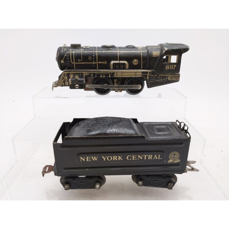 Marx 897 Vintage O 0-4-0  NYC Tinplate Steam Locomotive & Tender VG