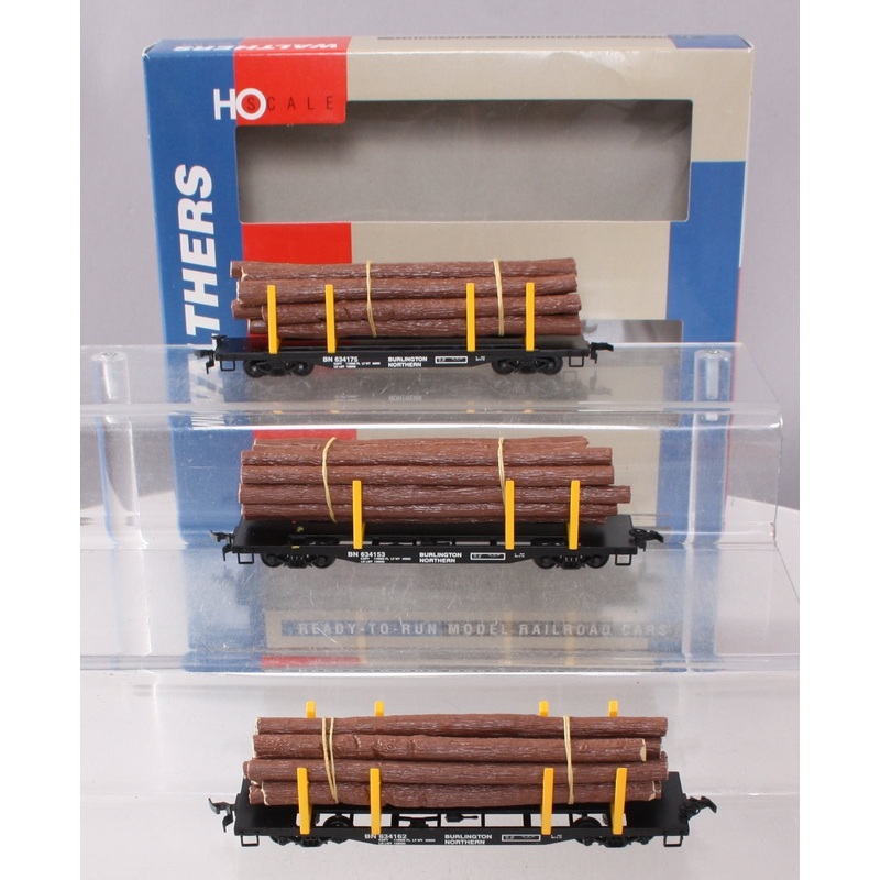 Walthers 932-34002 HO Burling Northern 45′ Logging Flat Cars w/ Logs (Set of 3) NIB