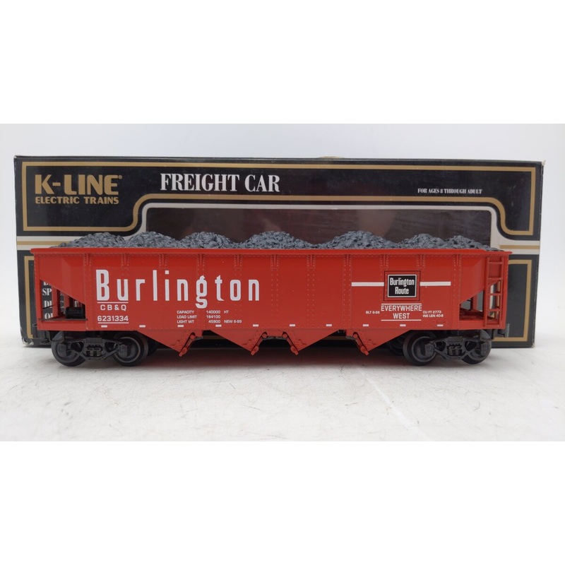 K-Line K623-1334 O Gauge CB&Q Burlington Route Die-Cast 4-Bay Hopper w/Load EX/Box