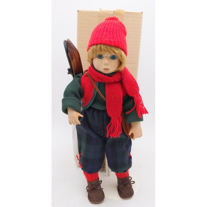 Winter Boy Porcelain Doll w/Skis EX/Box