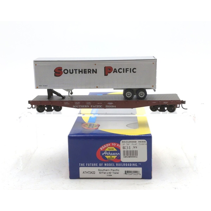 Athearn 72422 HO Scale Southern Pacific 50′ Flat w/40′ Trailer #510094 NIB