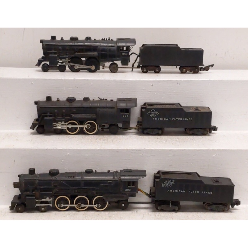 American Flyer Vintage S Assorted Locomotives & Tenders: 283, 307, 21161 [3] VG