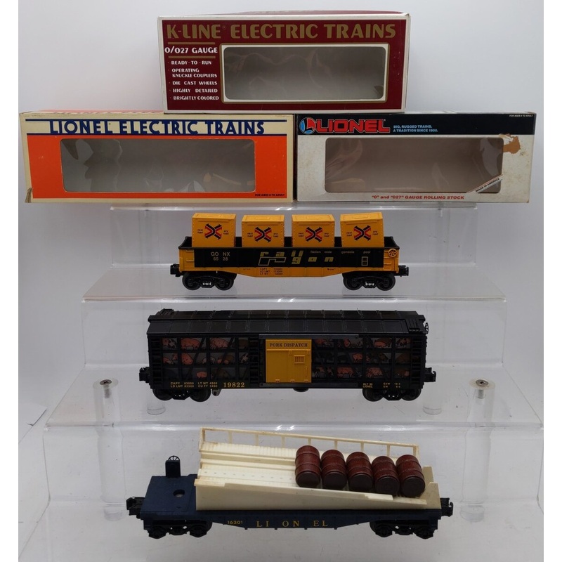 Assorted Lionel & K-line O Gauge Freight Cars: 6-19822, 6-16301, & K6528 [3] VG/Box
