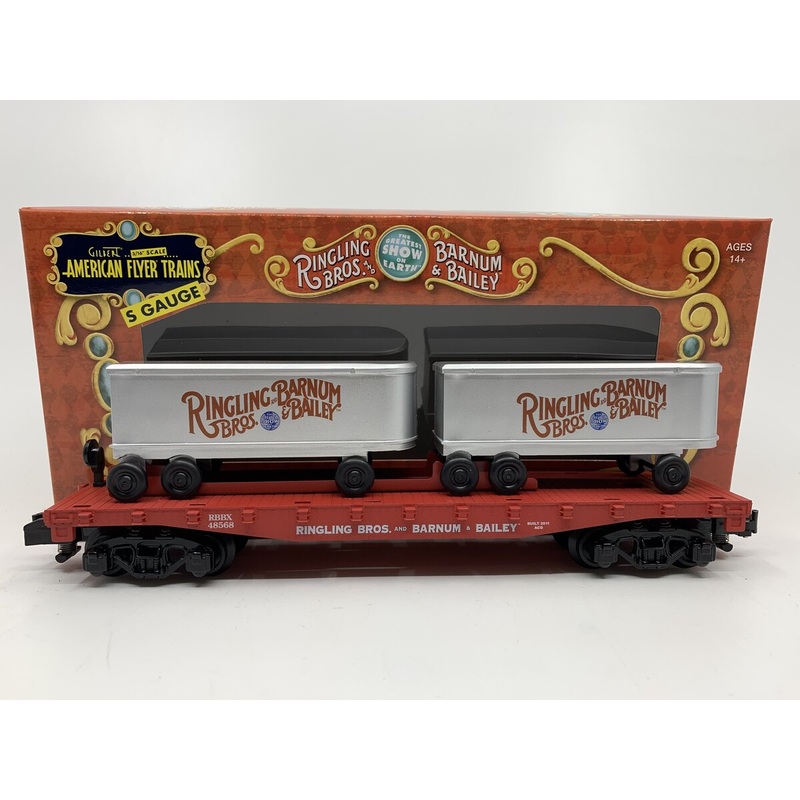American Flyer 6-48568 S Ringling Bros. Flatcar with Piggyback Trailers EX/Box
