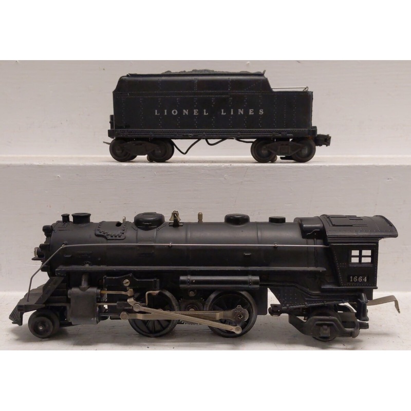 Lionel 1664 Vintage O 2-4-2 Die-Cast Steam Locomotive w/2666W Tender VG