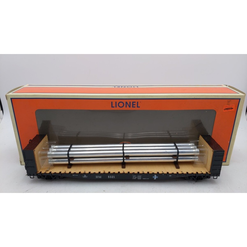 Lionel 6-27837 O Boston & Maine Bulkhead Flatcar w/Pipe Load #5321 EX/Box