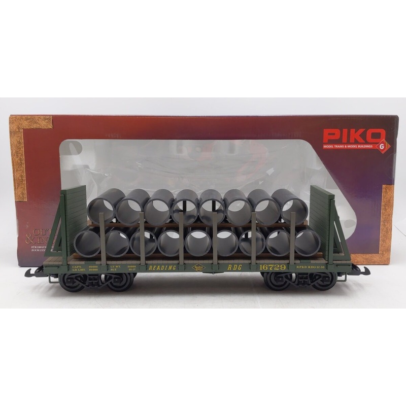Piko 38756 G Reading Bulkhead Flatcar with Pipe Load LN/Box