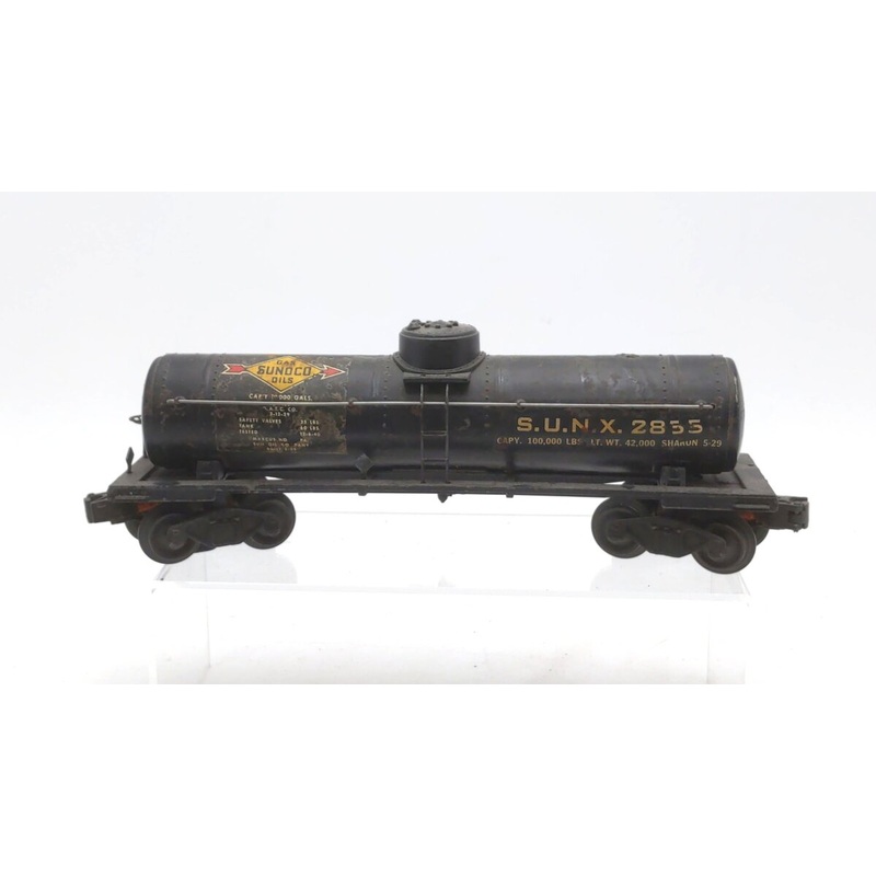 Lionel 2855 Vintage O Gauge Postwar Sunoco Black Semi-Scale Tank Car VG