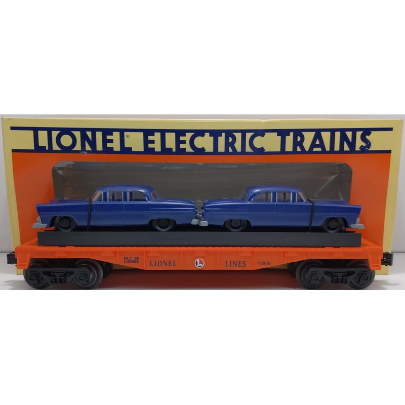 Lionel 6-16933 O Gauge Lionel Lines Flatcar with 2 Blue Automobiles EX/Box