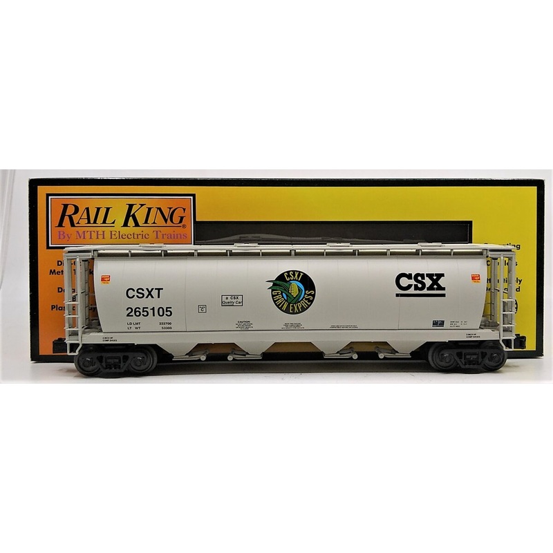 MTH 30-75521 O CSX RailKing 4-Bay Cylindrical Hopper Car #265105 NIB