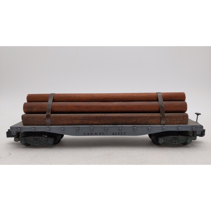 American Flyer 42597 Vintage S C&NWRY Die-Cast Metal Flatcar w/ Log Load EX