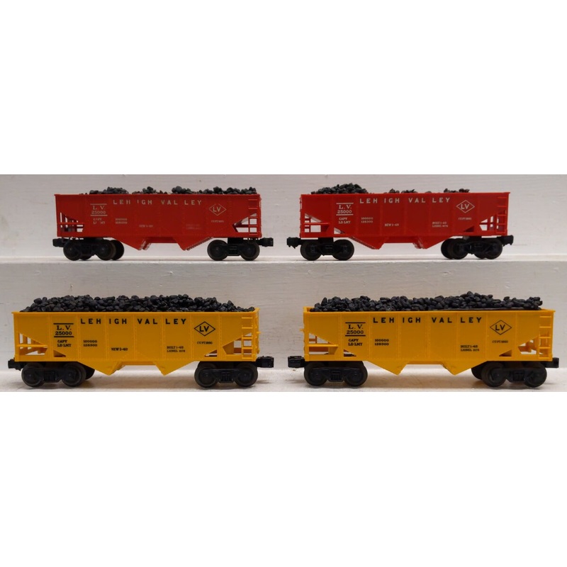 Assorted Lionel 6456 Vintage O Lehigh Valley 2-Bay Hopper Cars [4] VG