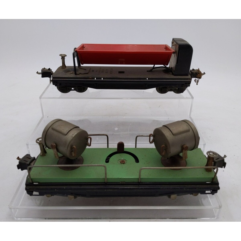 Lionel O Prewar Tinplate 3859 Dump Car & 820 Dual Searchlight Car
