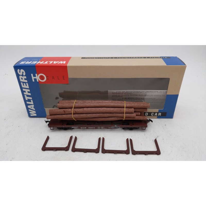 Walthers 932-4001 HO Milwaukee Road 45′ Logging Flat Car #59672 EX/Box