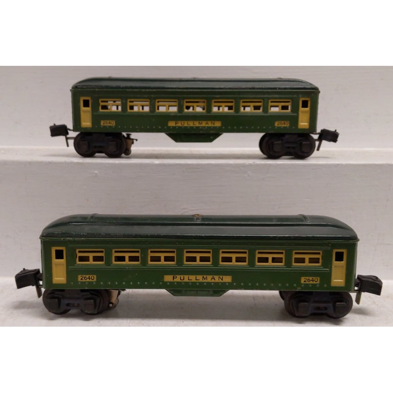 Lionel 2640 Vintage O Prewar Tinplate Green Pullman Passenger Car: Set of [2] VG