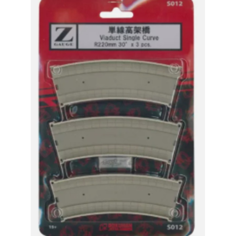 Rokuhan S012 Z Gauge Viaduct Single Curve R220mm 30 Degree (3 Pieces)