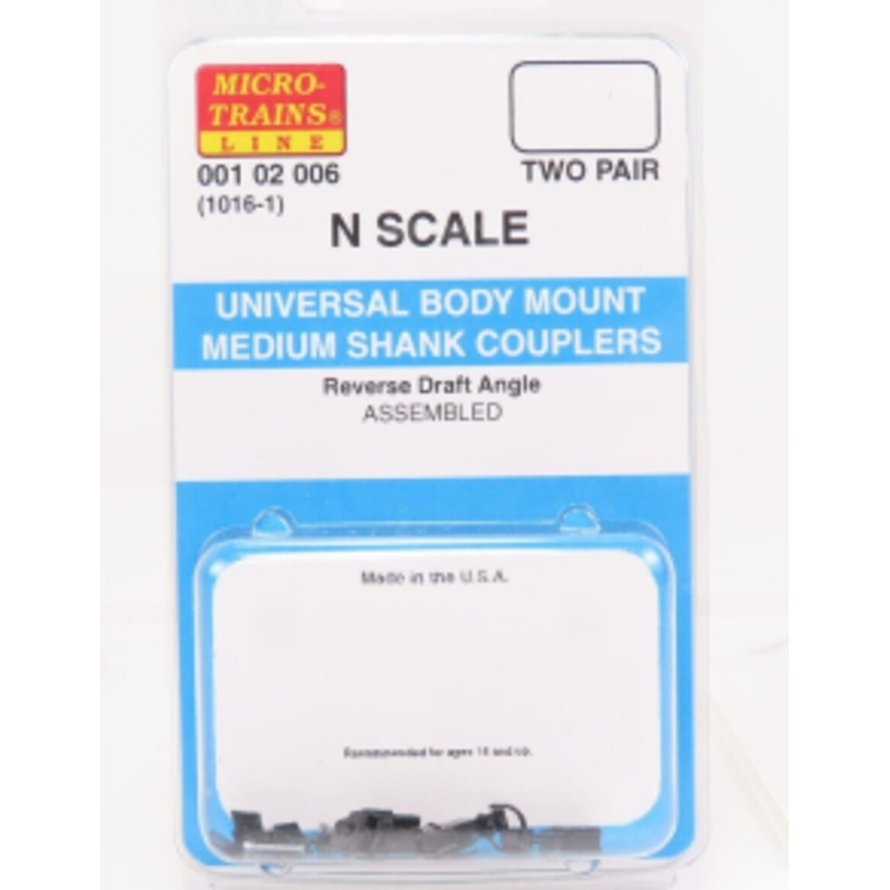 Micro-Trains 00102006 N Scale Universal Body Mount Medium Shank Couplers (2)