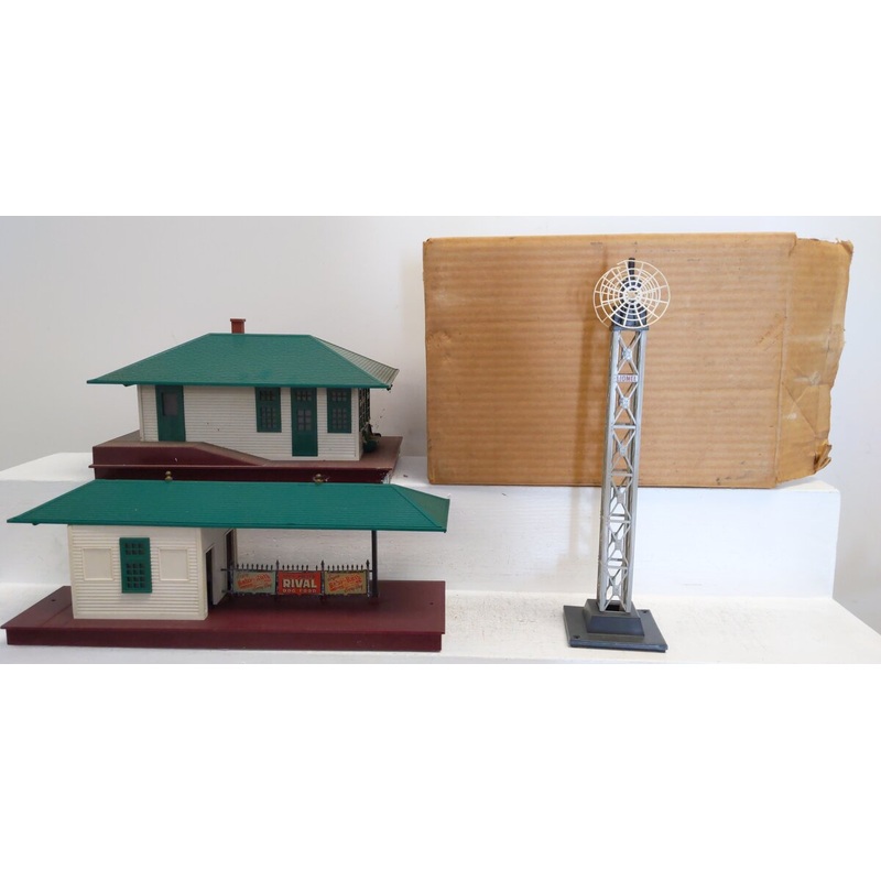 Lionel O Vintage 256 Station, 199 Microwave Tower, & 132 Illuminated Station [3] VG