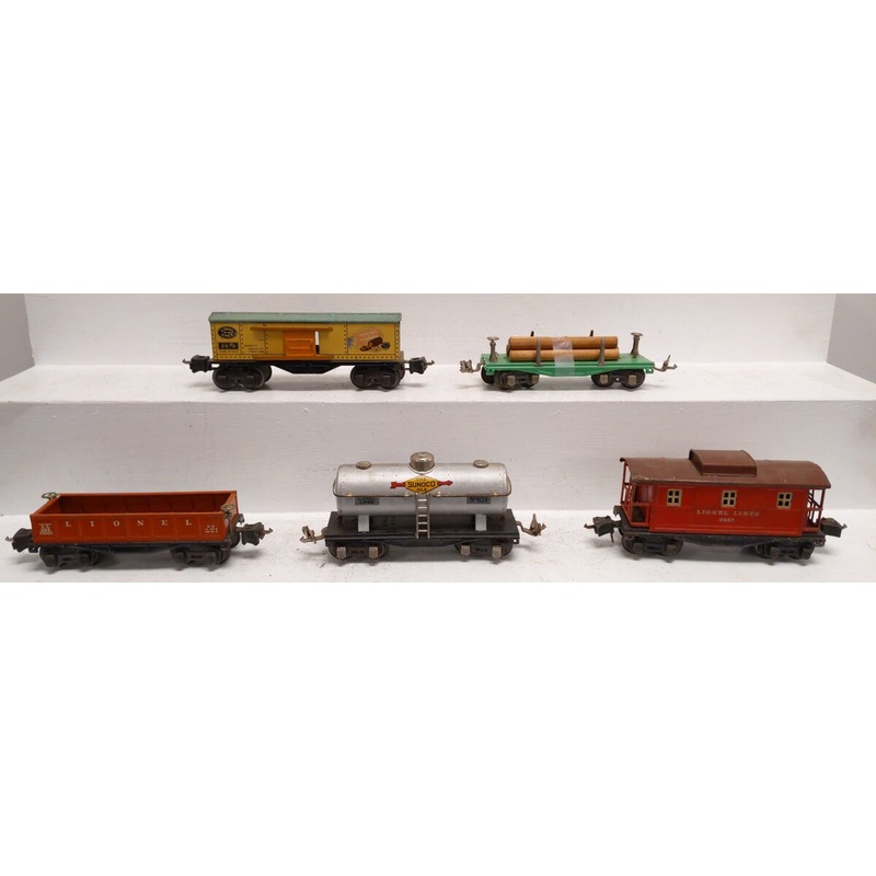 Lionel Vintage O Prewar Freight Cars: 654, 2679, 2657, 651, 652 [5] VG